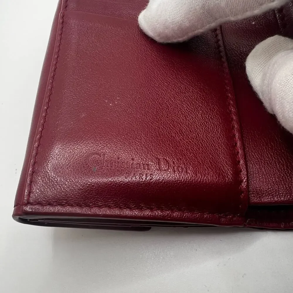 GUC Dior Red Lotus Cannage Patent Trifold Wallet